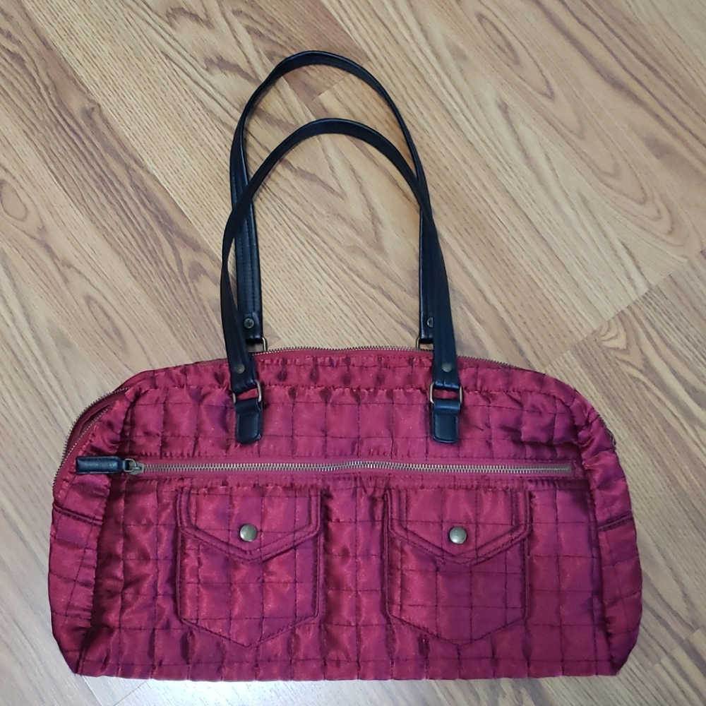 Quilted Maroon overnight bag carryon large tote